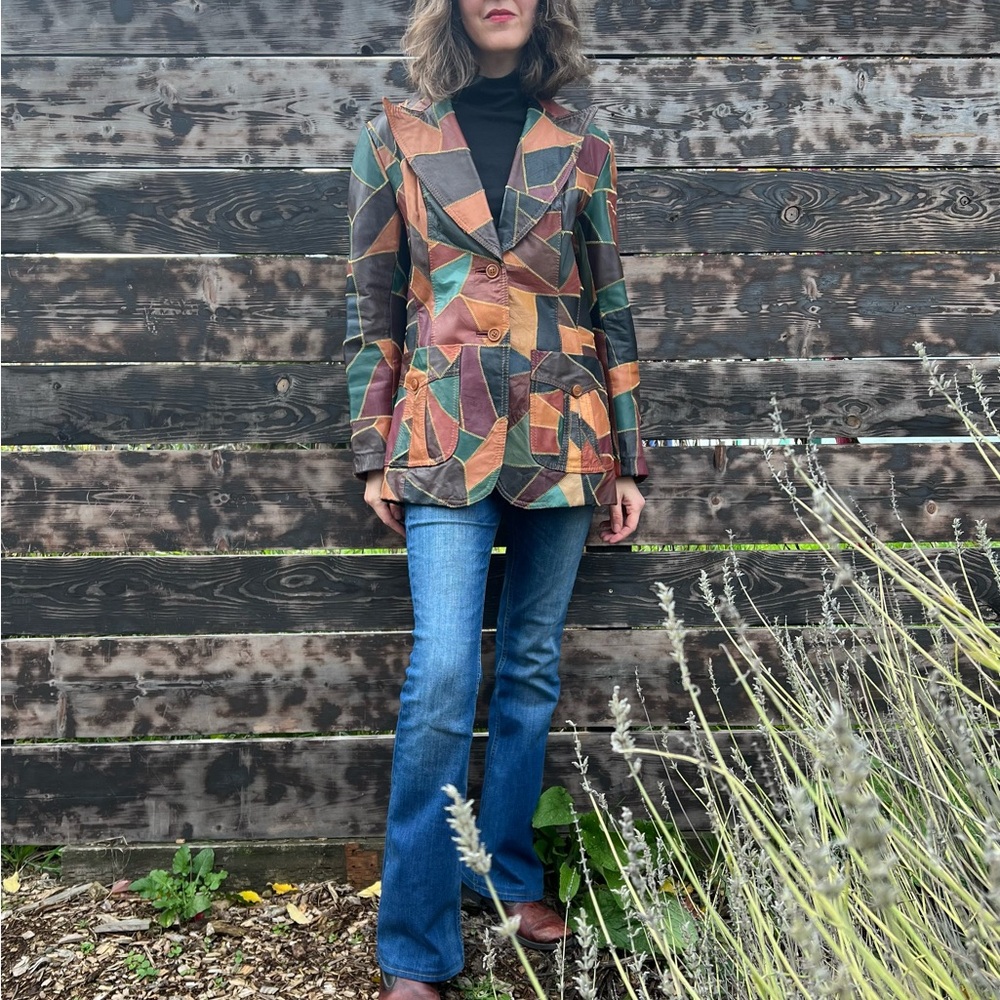 70s Leather Patchwork Vintage Jacket - image 5